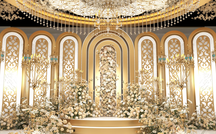 乌什香槟色调婚礼堂效果展示